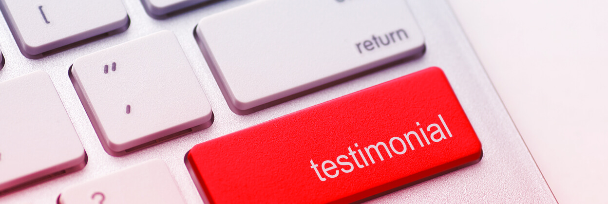 red testimonial button